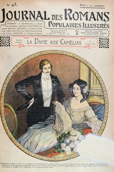 Marguerite with her bouquet of white camelias in the box at the theatre, illustration for 